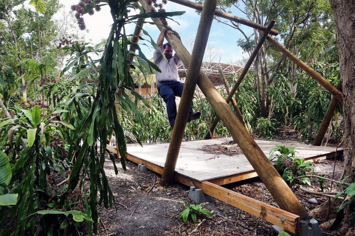 John Dunlap, CEO of Iconic Attractions and president of Jungle Island, at the base of zip line towers in Jungle Island on Wednesday, Feb. 7, 2018. Hurricane Irma caused damage to the park, halting construction on the towers.