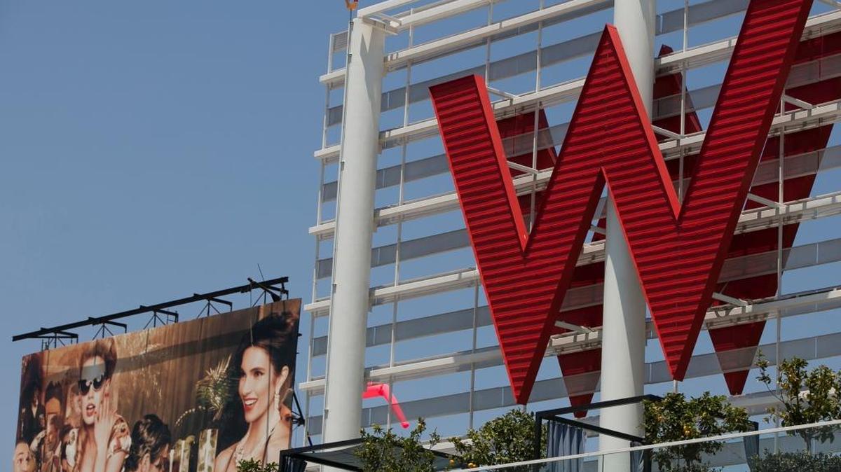 A July 17, 2012 file photo, shows Starwood Hotels W Hollywood hotel logo in Los Angeles. Starwood is calling off a $12.2 billion buyout agreement with Marriott in favor of an offer from a group of investors led by the Chinese insurance company Anbang.
