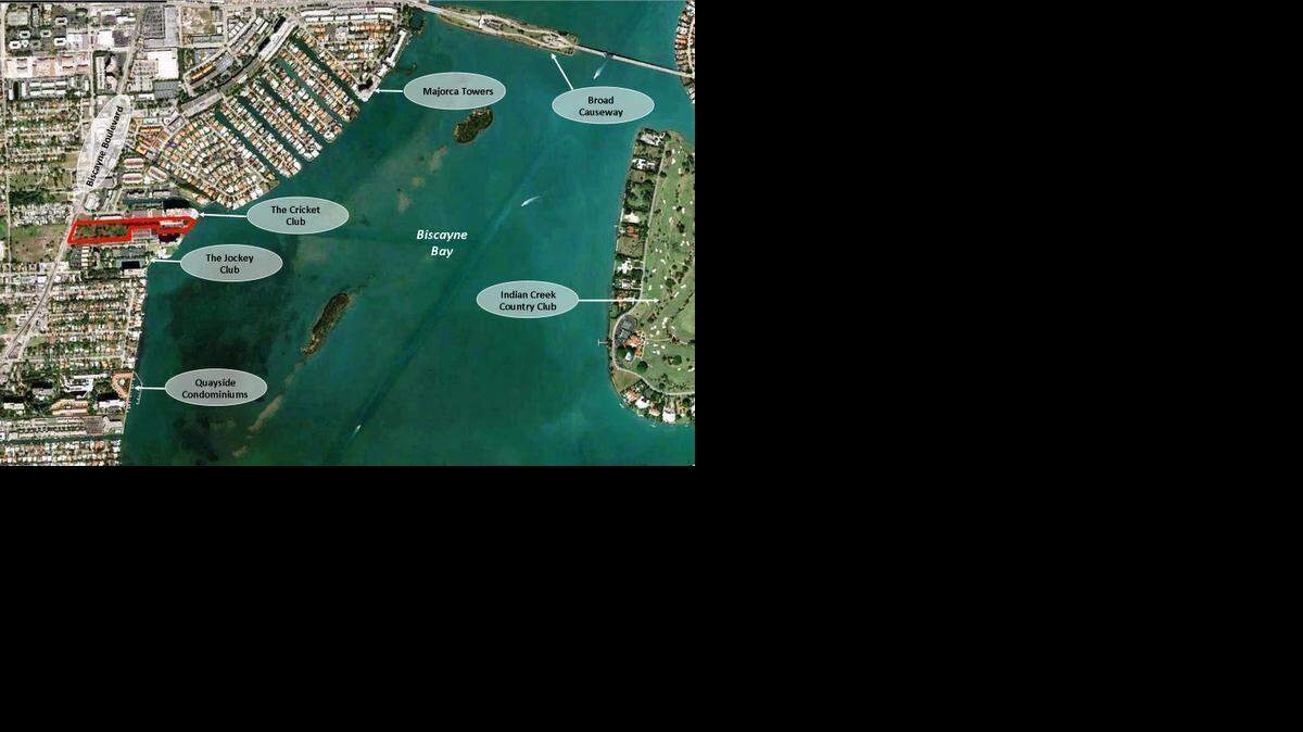 
Highlighted in red is the 8.16-acre property near Biscayne Bay that will be auctioned off at a starting price of $19.9 million.
