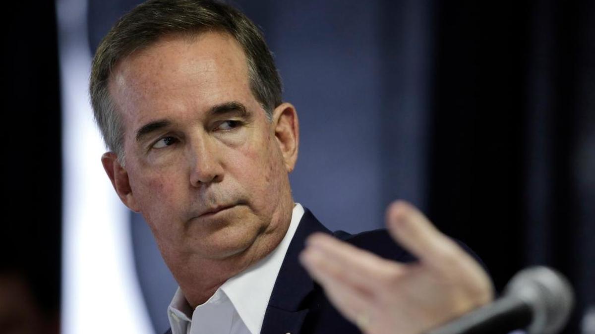 Chief Financial Officer Jeff Atwater looks on as Agriculture Commissioner Adam Putnam speaks during a Cabinet meeting at the Florida State Fair, Feb. 5, 2015, in Tampa.