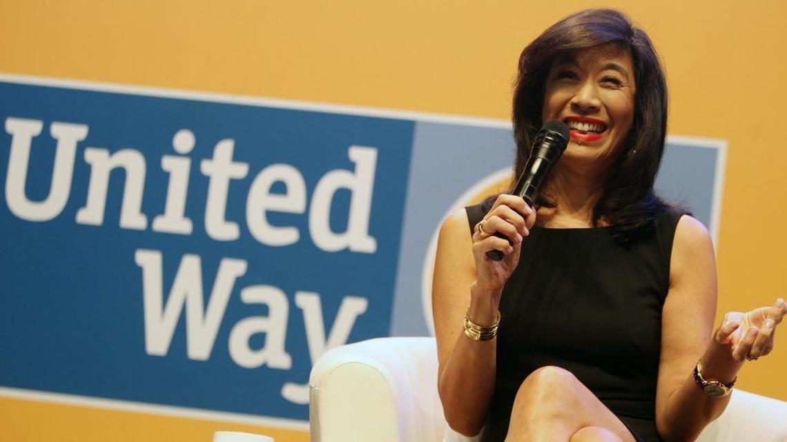 Andrea Jung, president and chief executive officer of Grameen America, a nonprofit focused on microlending, talks during the 17th annual United Way Women United Breakfast at the University of Miami on Thursday, Jan. 11, 2018.