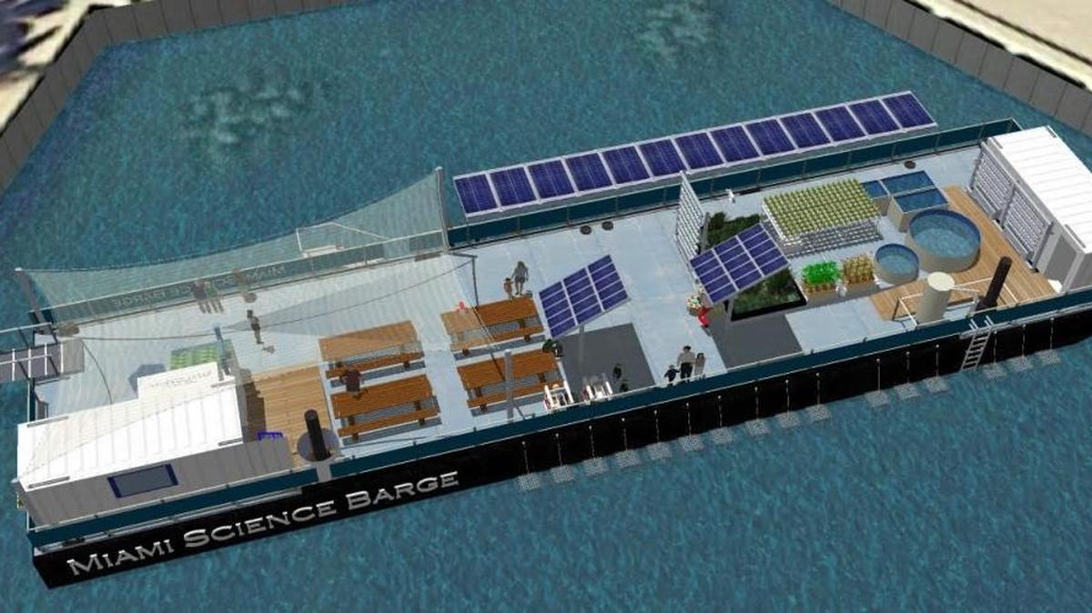 A rendering shows the Miami Science Barge, which is under construction. The floating ecological education center, a CappSci Foundation project, was a winner of the Knight Cities Challenge in 2015.