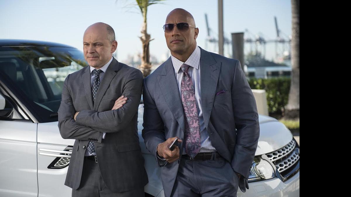 
Rob Corddry and Dwayne Johnson in a scene from HBO’s new series “Ballers,” which was shot entirely in Miami. 

