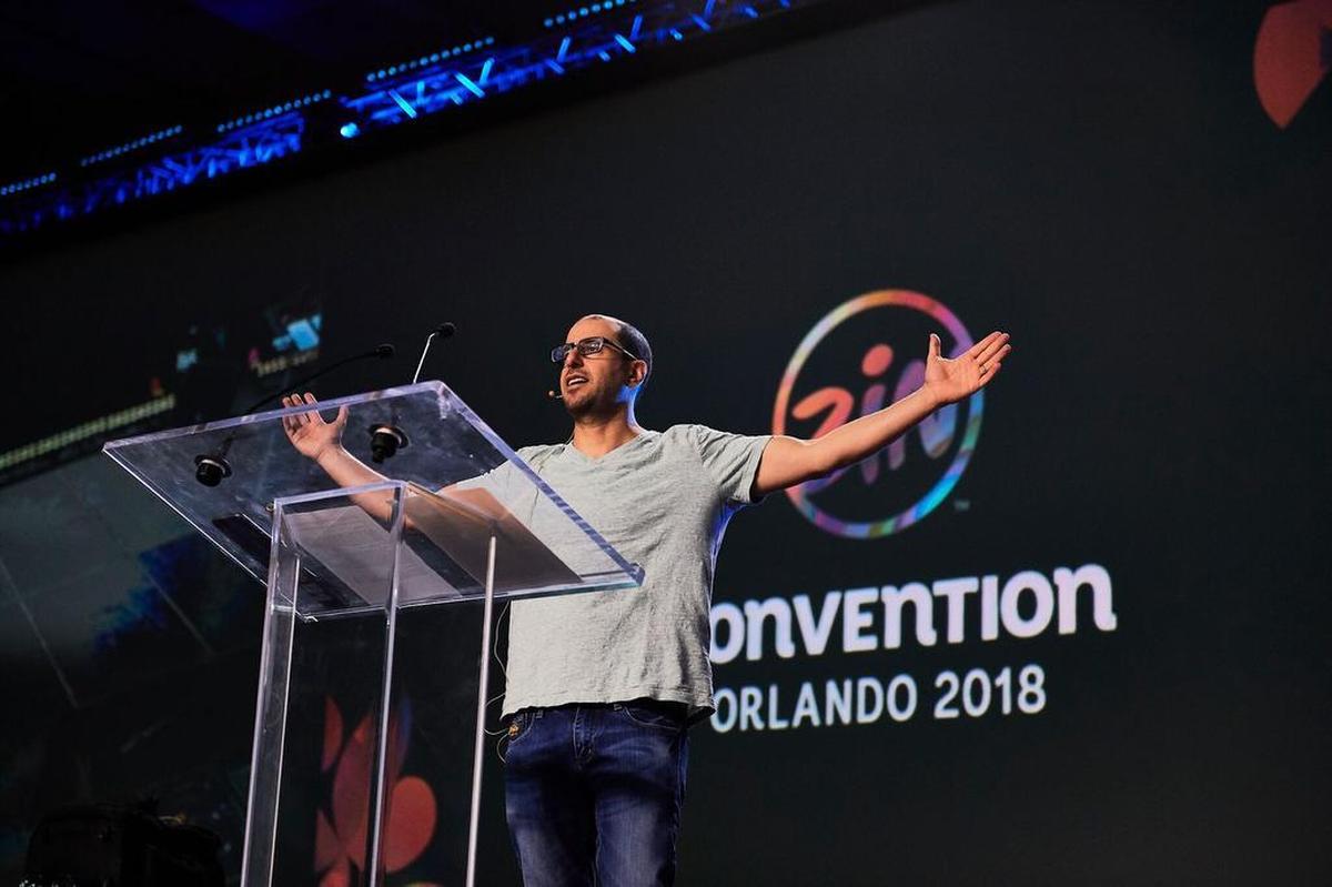 Alberto Perlman, CEO of Zumba, addresses crowd at kickoff of ZINCon in July. ZINCon — or ZIN Convention — is Zumba’s annual multiday gathering for instructors in Orlando to connect and learn new dance routines as well as business strategies.