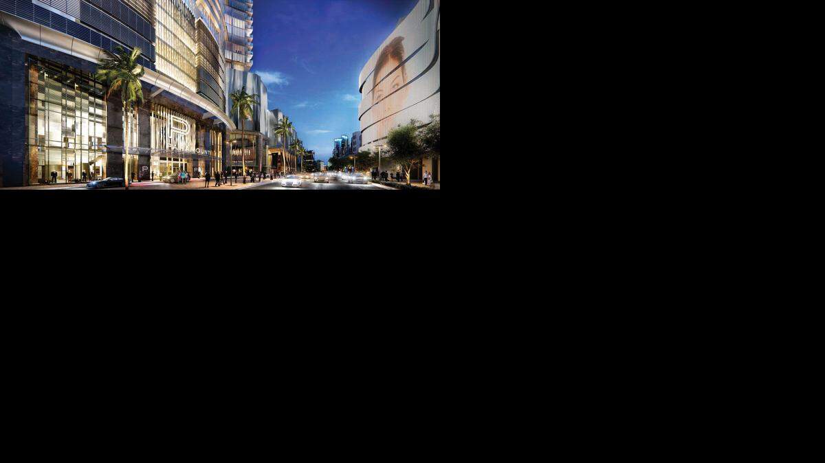 
Rendering of the street entrance of the planned condo tower at the multi-block Miami Worldcenter project in Park West.
