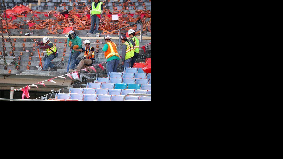 
Construction workers on the job at the renovation of Sun Life Stadium in Miami Gardens.
