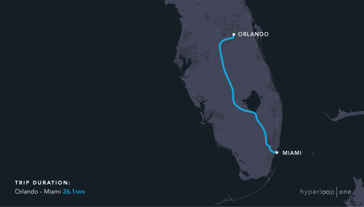 Proposed Miami-Orlando hyperloop route.