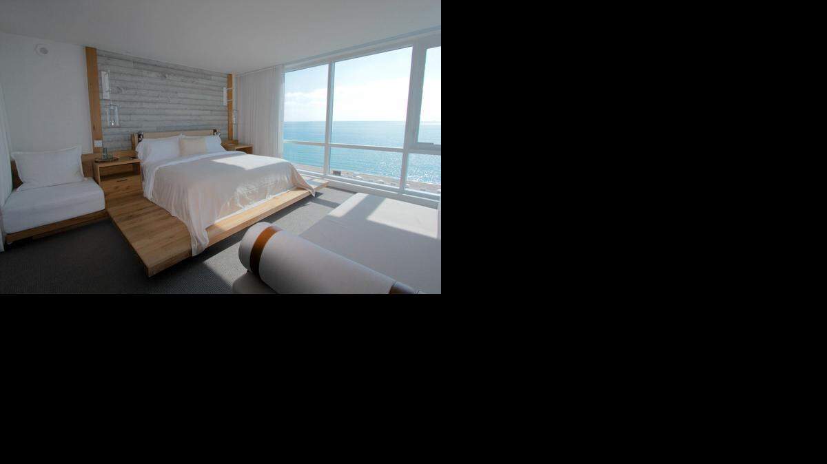 
The bedroom of a deluxe room at 1 Hotel South Beach is shown in this photo. The 1 Hotel South Beach opened last week after a massive re-working of the former Gansevoort.
