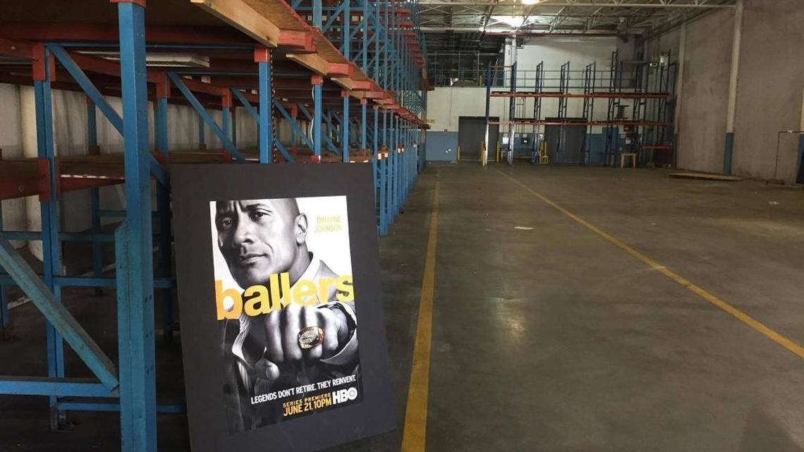 The shelves are empty at the Opa-Locka warehouse where HBO stored the sets and costumes for “Ballers.”