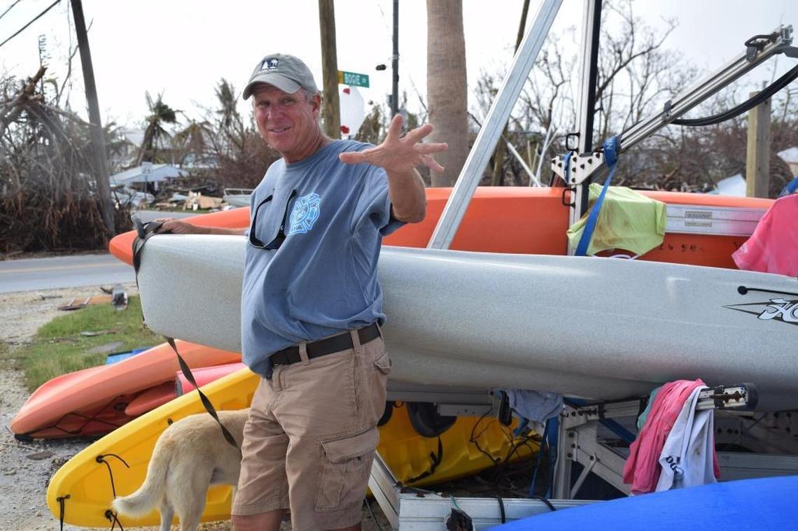 Bill Keogh, owner of Big Pine Kayak Adventures in Big Pine Key, surveys the damage to his 140-kayak fleet on Oct. 4. Keogh said he plans to reopen with a dozen kayaks and a charter boat by Thanksgiving.