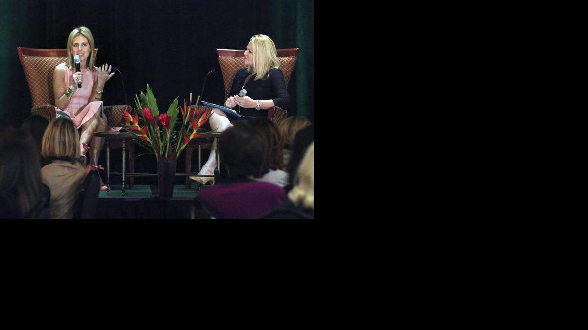 
Laurie Ann Goldman, left, CEO and founder of LA Ventures and former CEO of Spanx, gestures as she is interviewed by Katie Kempner, right, EVP/Chief Communications Officer of CP+B, during the Commonwealth Institute's 11th annual Leadership Luncheon on Thursday Oct. 23, 2014 at Jungle Island in Miami. 
