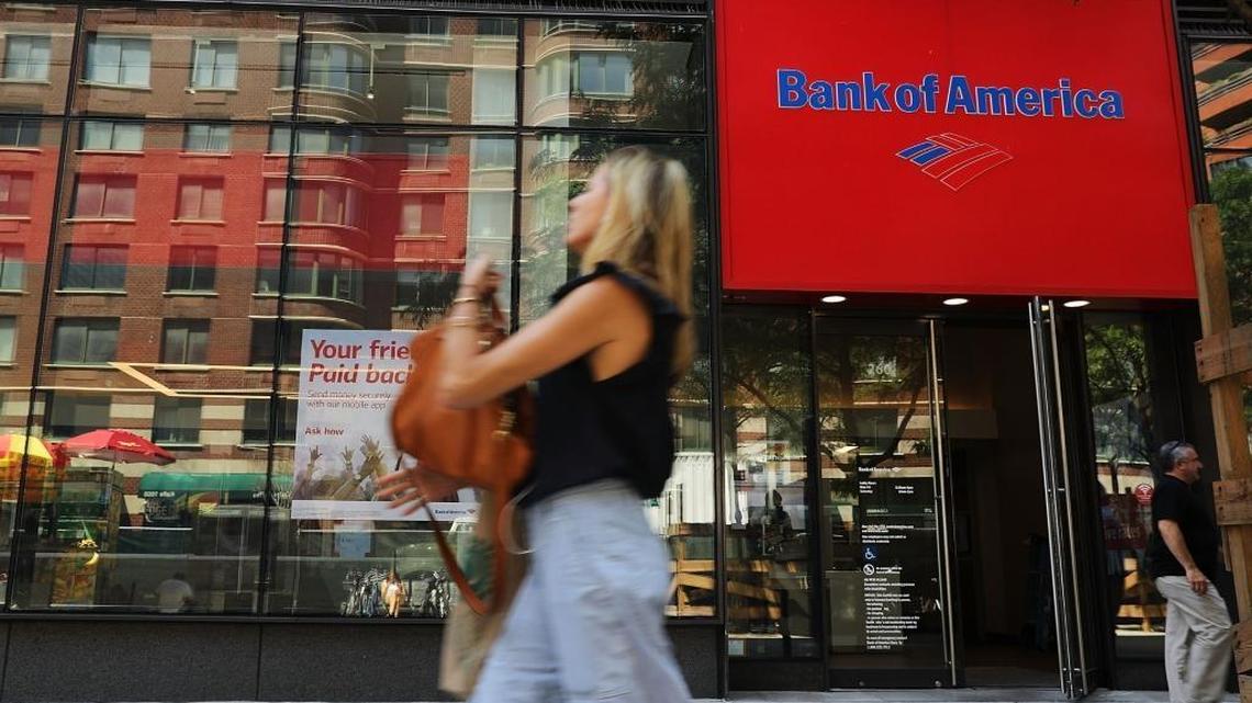 A Bank of America branch stands in lower Manhattan on July 18, 2017 in New York City. Bank of America customers were shut out from their accounts for several hours Wednesday in an apparent system outage.