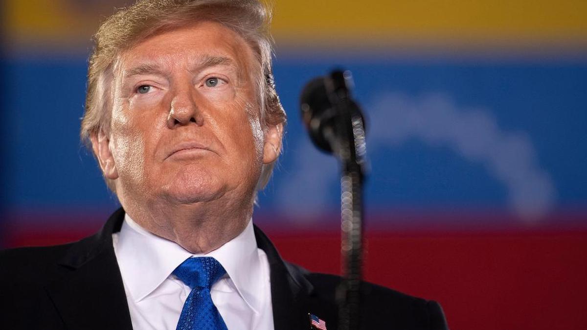 President Donald Trump speaks to Venezuelan-Americans on Feb. 18 in Miami. Last month, by way of presidential executive order, the United States blocked all property and interests in property of the government of Venezuela that are in the United States, that come within the United States, or that come within the possession or control of the United States.