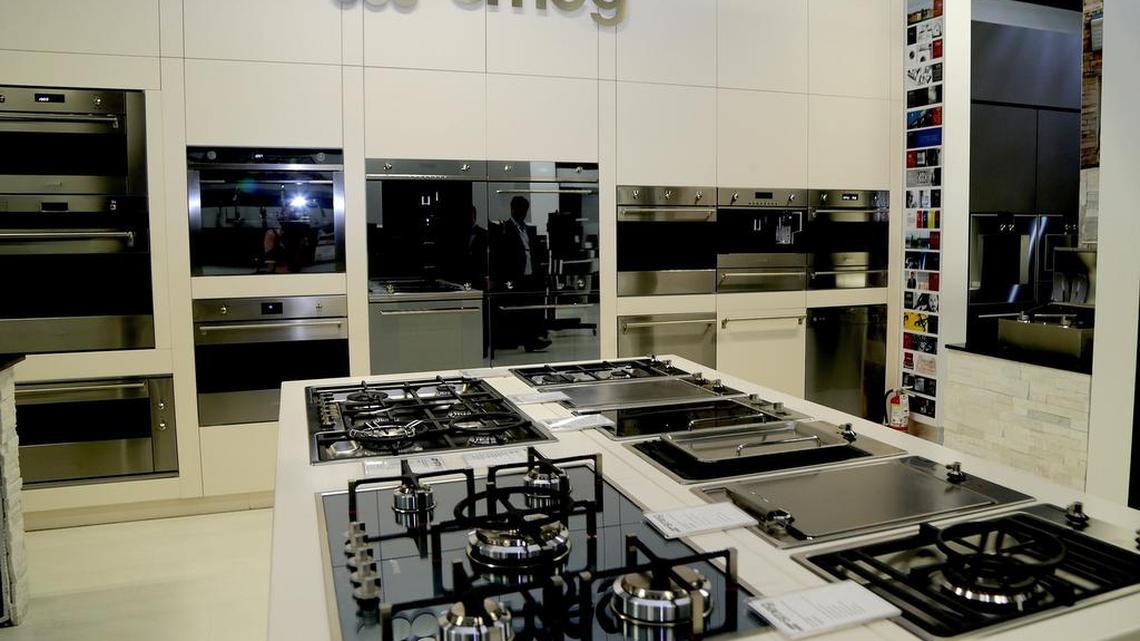 A view of kitchen displays at La Cuisine International company showroom in Doral.