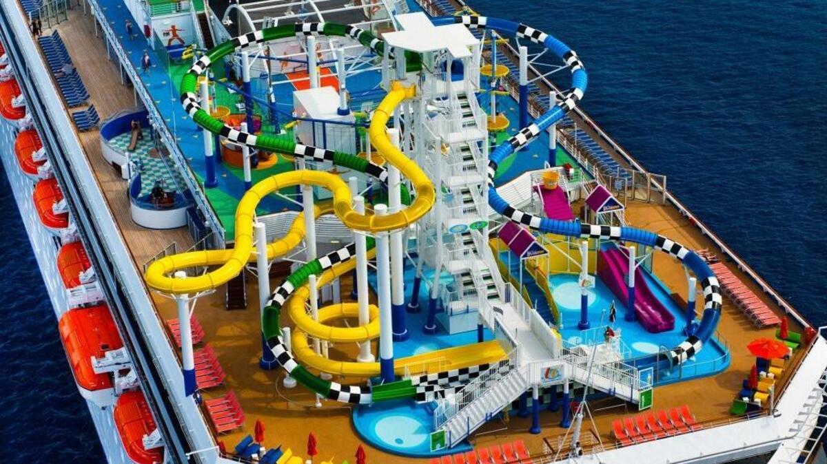 The Carnival Sunshine’s new water slide features after a $155 million renovation.