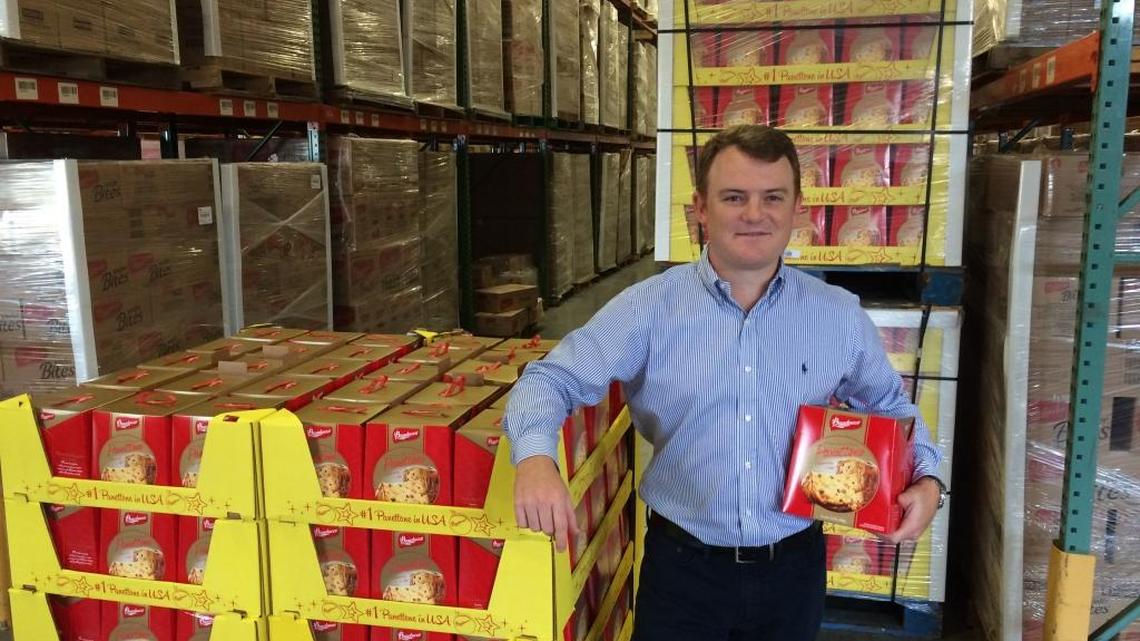 Erik Volavicius is Bauducco’s marketing director for the United States. He stands in the company’s Miami warehouse.