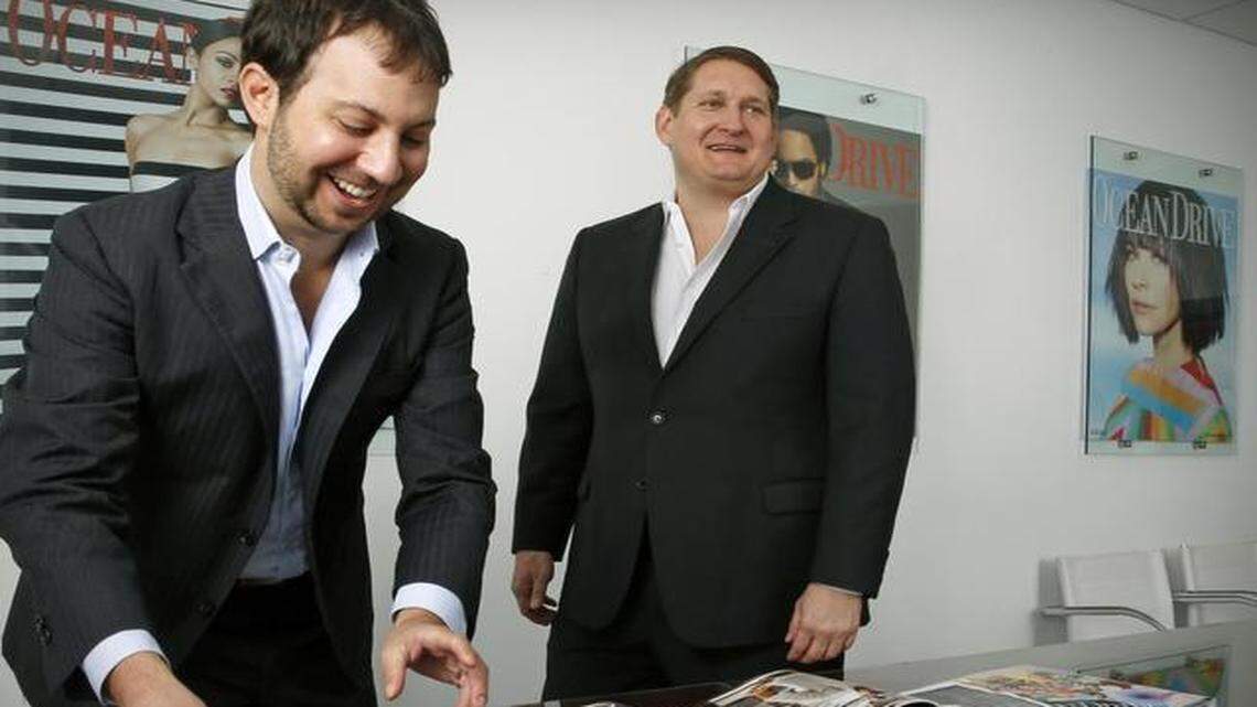 
Jared Shapiro, editor-in-chief, and Courtland Lantaff, publisher of Ocean Drive, at their office on Miami Beach on Feb. 18, 2015.
