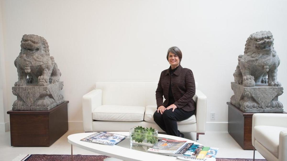 Vilma Benitez, chief executive officer for Bardan Cinema, in the lobby of her office in Brickell Key, Nov. 12, 2015.