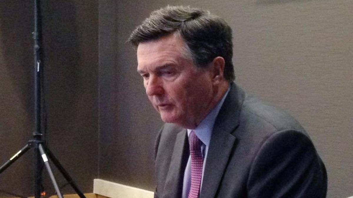 Dennis Lockhart speaks during a news conference in Jackson, Miss., in 2014. Lockhart, a voting member of the Federal Reserve’s policy committee, says he believes the economy is on a satisfactory track.