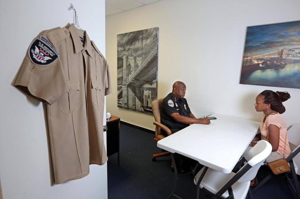 CEO of Haynes Security, Ed Haynes, interviews Porscha Barr, who was in the office to get information on security job positions, on May 4. Founded in Haynes’ garage over a decade ago, Haynes Security has 30 full-time employees, and regularly hires contract workers for special events.