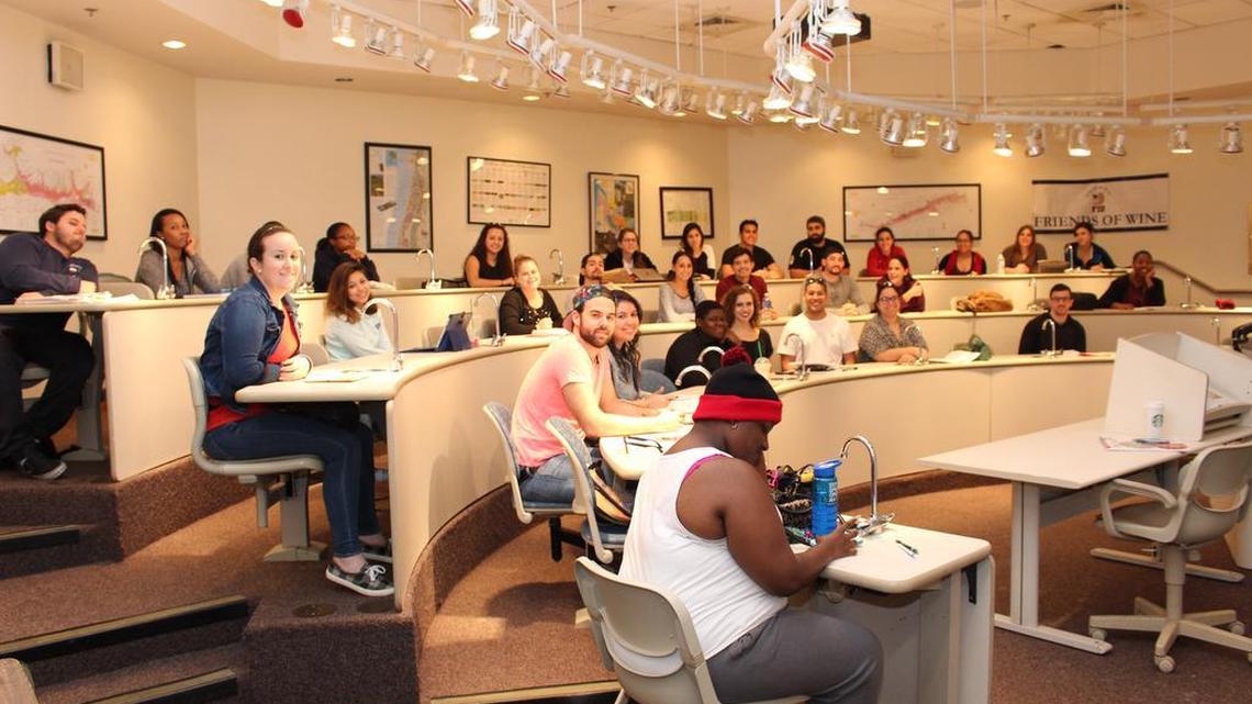 FIU students hear ‘Chip’ Cassidy teach a class about wine.