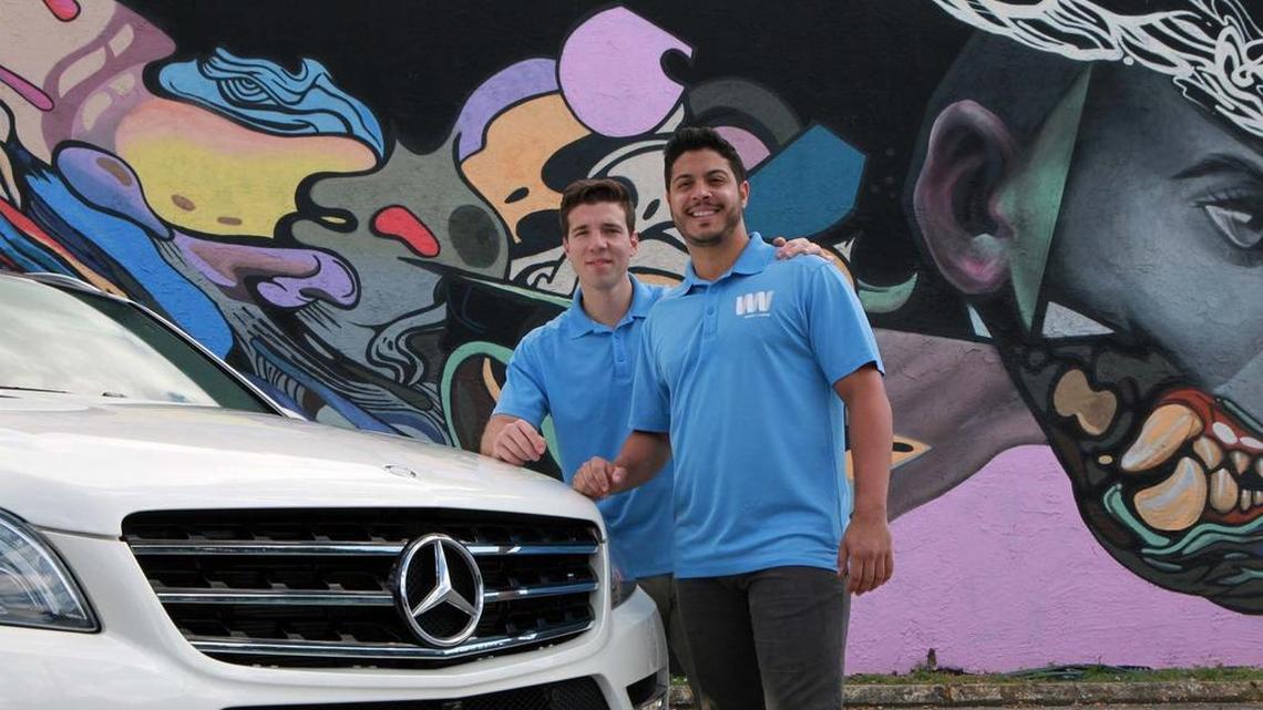 WashMyWhip co-founders Nathan Bekerman, left, and Tarek El Gammal are based at The LAB Miami in Wynwood. WashMyWhip is an on-demand, eco-friendly car-care service. Through the WashMyWhip app, a client can drop a pin on a car’s location, select a service, and a WashPro will tend to the vehicle at a time and location of the client’s choosing. WashMyWhip doesn’t use water to wash the car.