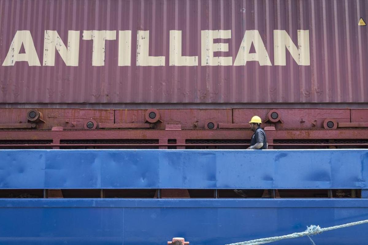 An Antillean Marine worker walks through the ship as the final preparations are made before the ship sails on Thurs., June 29, 2017.