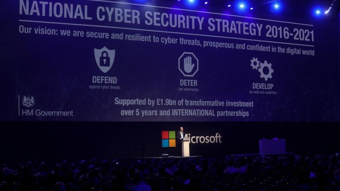 Philip Hammond, U.K. chancellor of the exchequer, delivers a speech during the Microsoft Corp. Future Decoded Conference at the ExCel London conference center in London, U.K., on Tuesday, Nov. 1, 2016. Businesses and homes are increasingly vulnerable to cyber attacks as people install Internet-connected appliances and companies rely on outdated systems, Hammond warned.