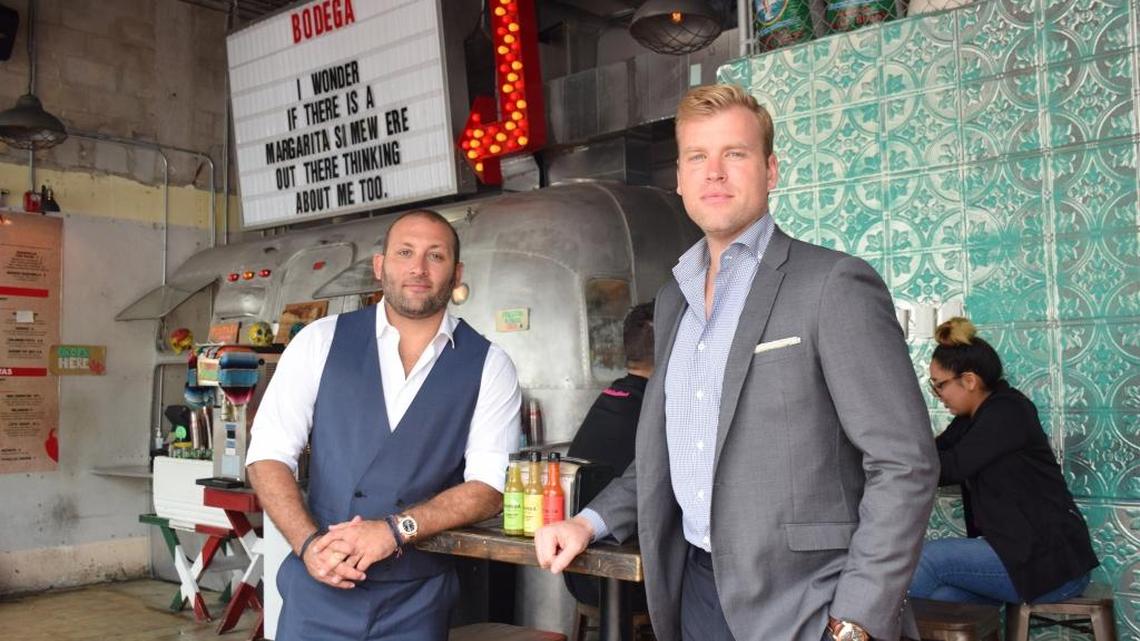 Jard Galbut, right, and Keith Menin of Miami Beach’s Menin Hospitality at Bodega Taqueria y Tequila off Alton Road.