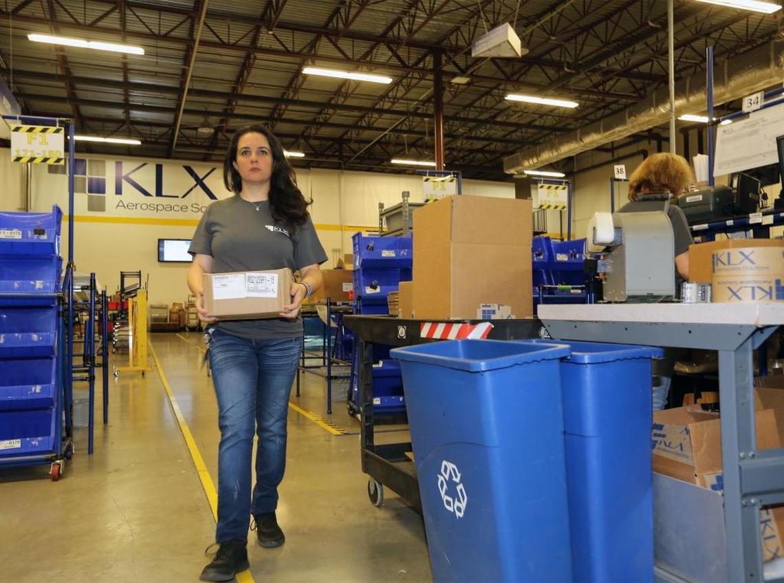 Kenia Sanchez works at KLX Aerospace Solutions at the company’s headquarters in Doral.