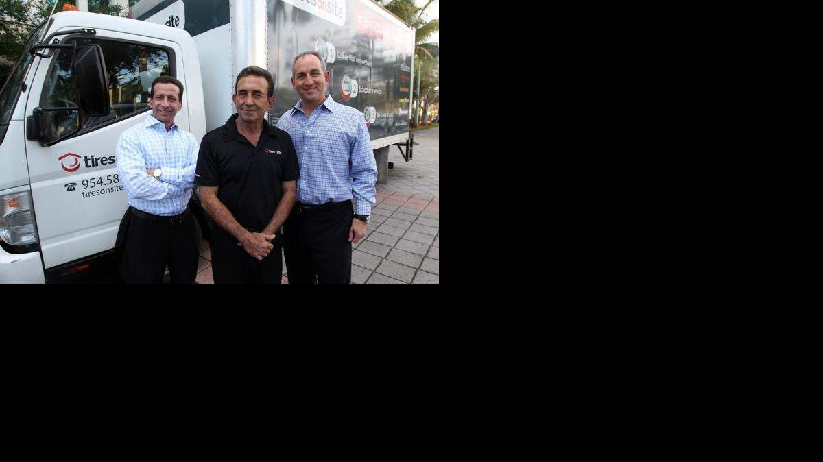 <cutline_leadin>ON A ROLL: </cutline_leadin>Adam Silverman, left, Carlos Mier, center, and Brent Horwitz are the owners of Tires On Site. Their trucks go out to locations and replace tires for those in need. <137>This was shot, Wednesday, February, 04, 2015, for Business Monday profile by Cindy Goodman.<137>