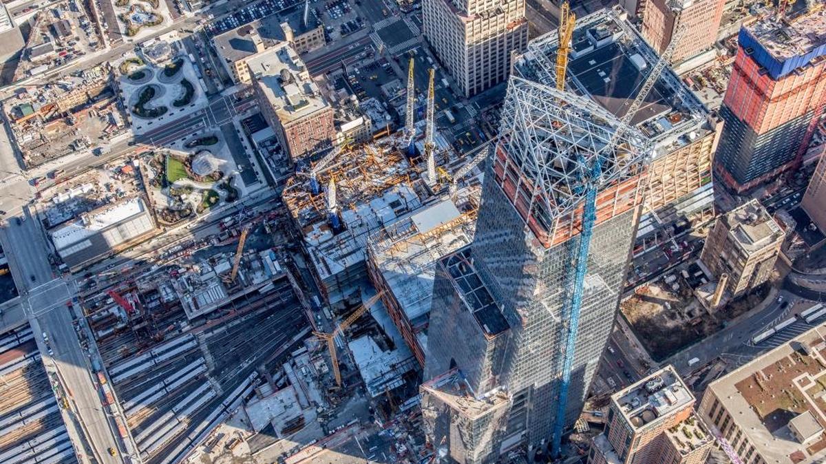 The massive Hudson Yards development sits literally atop an active rail yard. A platform was built atop tracks to support the towers and park.