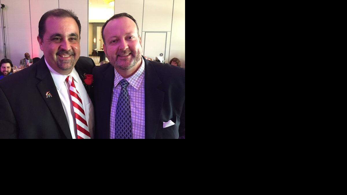 
From left: Alfredo “Alfie” Mesa, vice president of the Miami Marlins and executive director of the Florida Marlins Community Foundation, with Manny García-Tuñón. They were at the 22nd Annual Twelve Good Men luncheon to benefit Ronald McDonald House Charities of South Florida on March 12 at Jungle Island.
