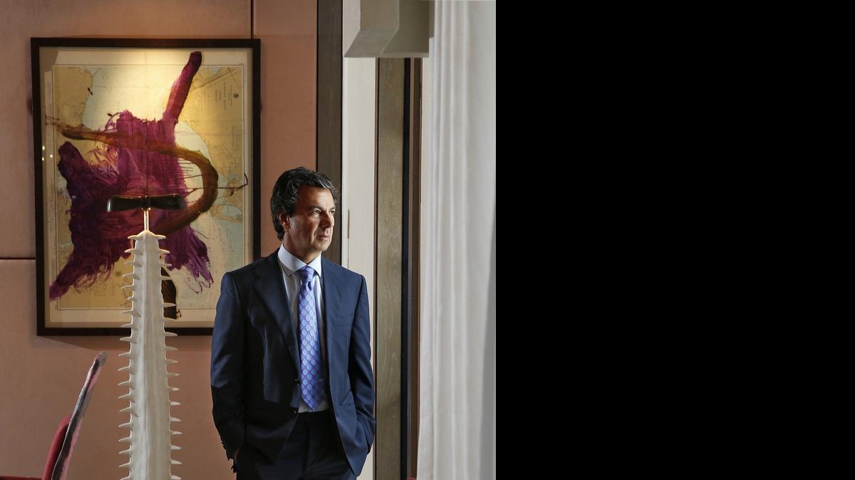 
Developer Ugo Colombo, CMC Group, at the sales center for his project Brickell Flatiron in Miami on Friday, June 12, 2015.
