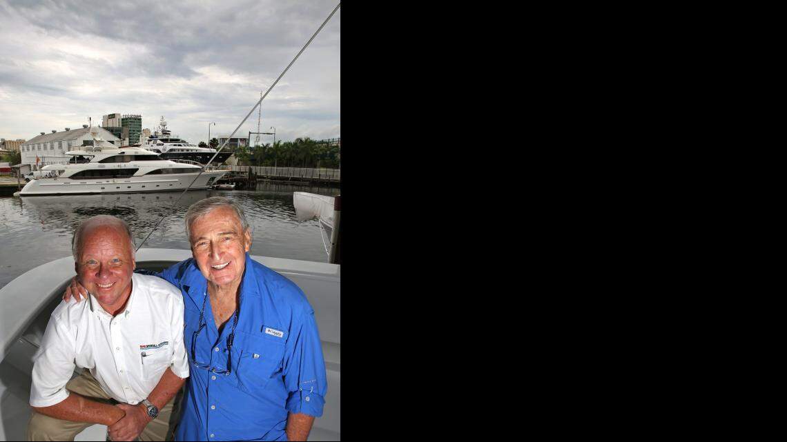 
John Spencer, left, and Rahmi M. Koç, at RMK Merrill-Stevens boatyard. Koç is a Turkish industrialist and philanthropist who last year bought the boatyard, one of the oldest businesses in Florida. Spencer is the CEO and a minority owner. 
