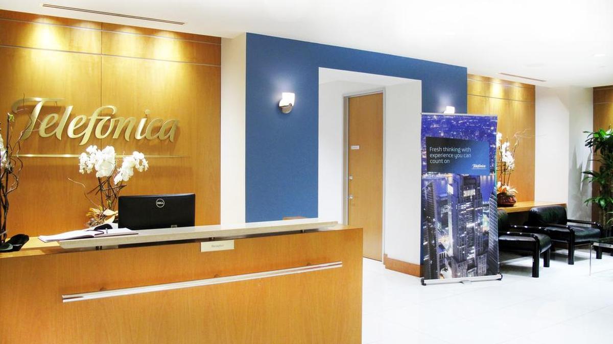 The reception area at Telefonica USA’s headquarters,1111 Brickell Ave., Miami.