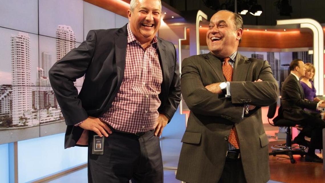 Manuel Martinez, president of Telemundo Station Group, and Jorge H. Carballo, president/general manager of Telemundo 51, right, inside the WSCV-51 studios in Miramar.