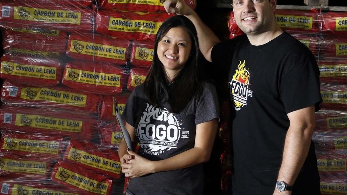 Fogo Charcoal is a family-owned company that distributes varieties of high-quality hardwood charcoal to supermarkets, distribution centers, and more in North America. From left: Julia Suriano, CFO of the company, and Sebastian Bussert, CEO.