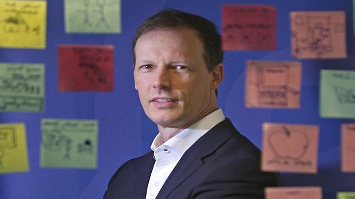 Jim McKelvey, co-founder of mobile payment company Square and the nonprofit LaunchCode, which matches tech talent with employers for apprentice jobs, is photographed inside Miami-Dade College's Idea Center.