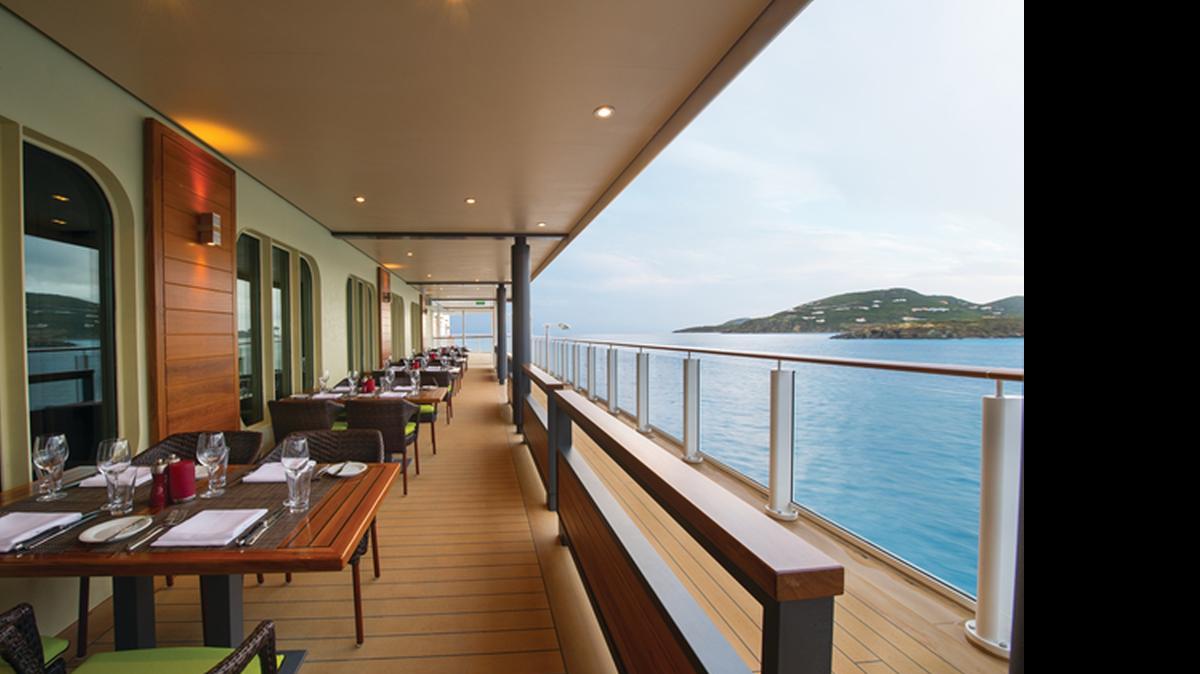 
Items at Cagney’s, shown in a Norwegian Escape rendering, will be priced per item when the ship launches in October. Fleetwide, pricing will move away from a cover charge to a la carte prices at that restaurant and two others by Jan. 1, 2016. 
