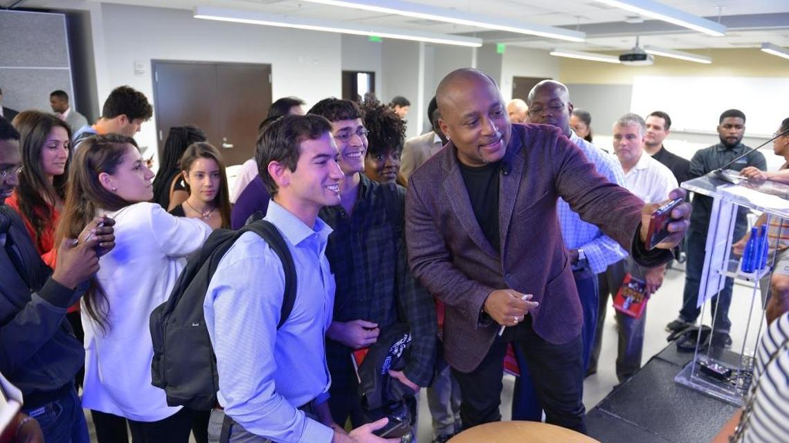 Daymond John interacts with audience members after his talk at the American Entrepreneurship Award launch at Miami Dade College’s Idea Center.