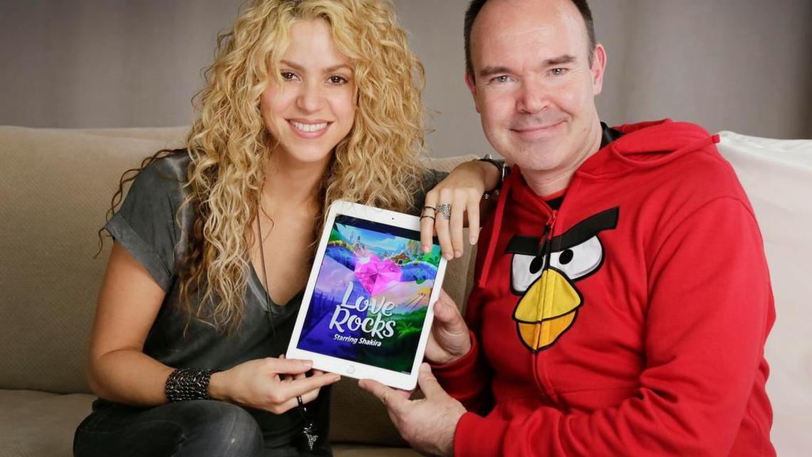 Shakira and Rovio Mighty Eagle Peter Vesterbacka. Rovio and Shakira collaborated on ‘Love Rocks Starring Shakira,’ a new Rovio game.