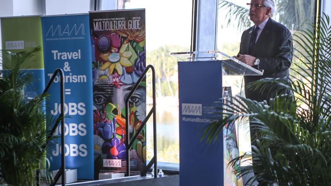 William D. Talbert, III, president and CEO of the Greater Miami Convention and Visitors Bureau, at the bureau’s annual State of the Travel and Tourism Industry breakfast Friday, April 28, 2017, at the Faena Forum in Miami Beach.