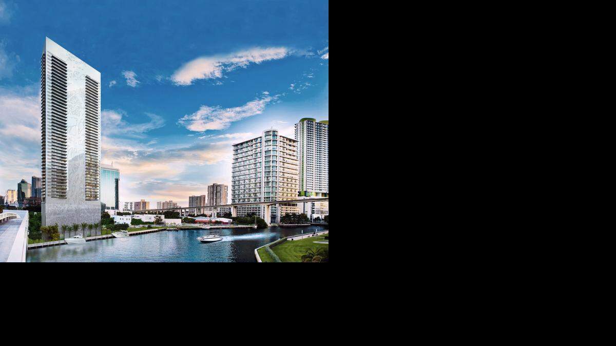 
A rendering of The Edge on Brickell, a 130-unit condominium tower slated for development on the south bank of the Miami River.
