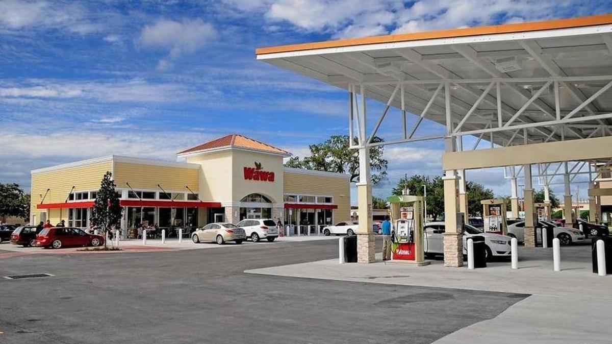 Rendering of the outside of a Florida Wawa convenience store.