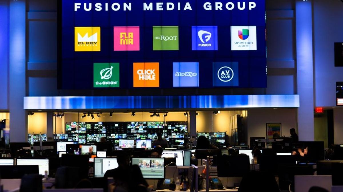 The newsroom at the Fusion headquarters in Doral, FL.