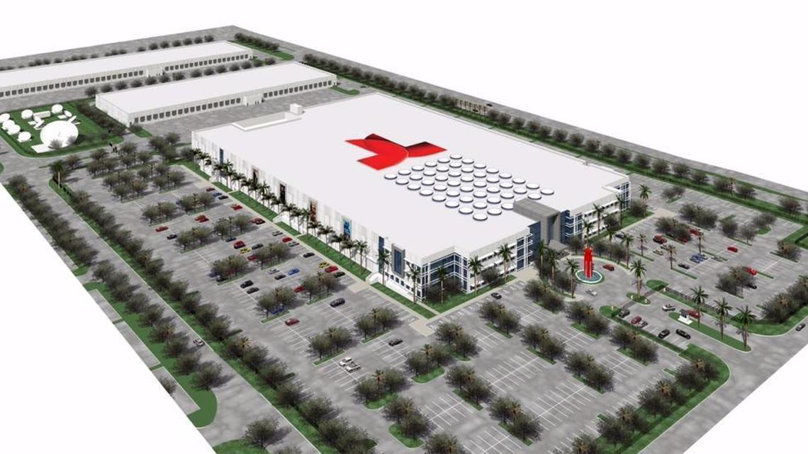 Architectural rendering of the new global headquarters of NBCUniversal Telemundo Enterprises, which will be located at 12200 NW 25th St. in Miami, just west of the Florida Turnpike.