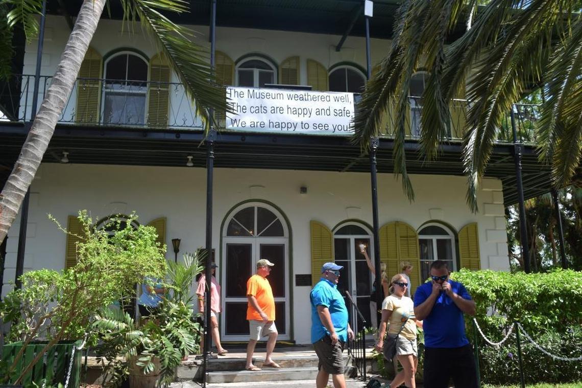 A sign outside the Ernest Hemingway Home in Key West on Oct. 5 indicates to potential visitors that the museum is open and fared well during Hurricane Irma.
