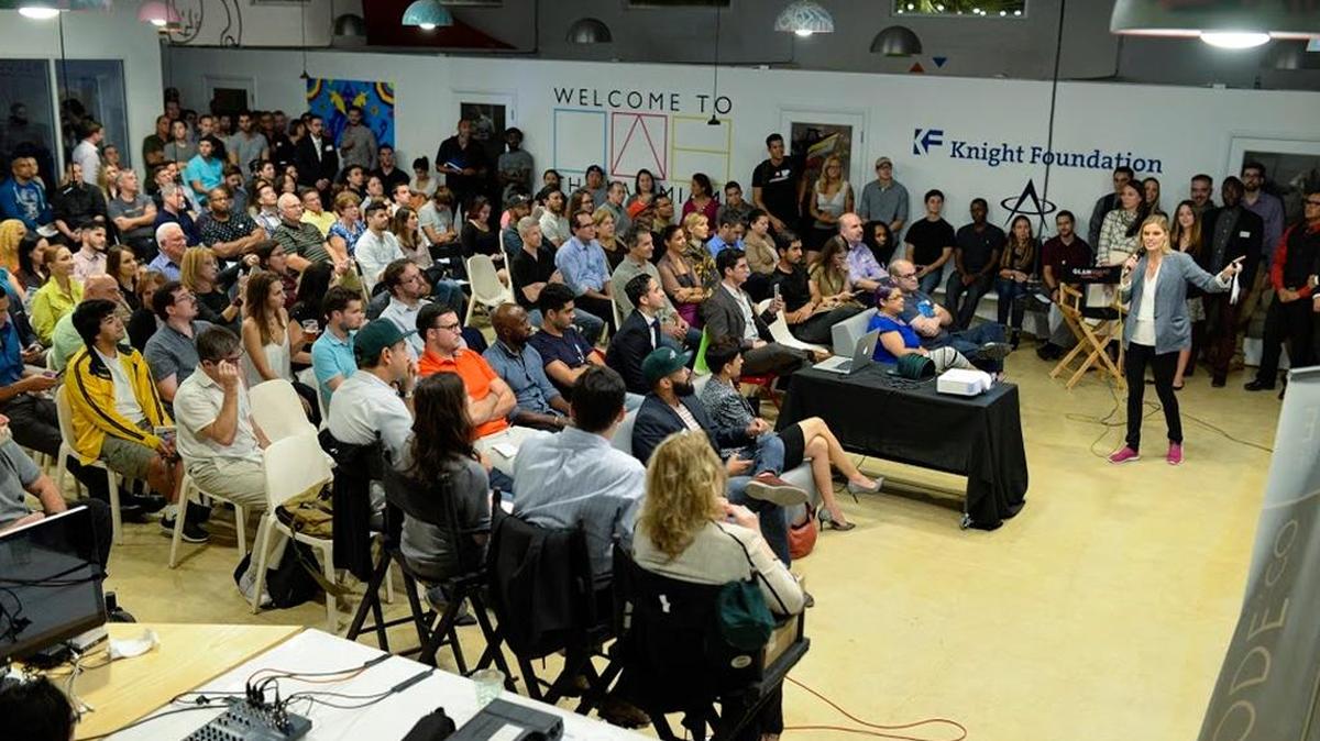 Each Wyncode coding school cohort ends with a Pitch Day, where students show the applications they built during the nine-week class. This one is at The LAB Miami in Wynwood.