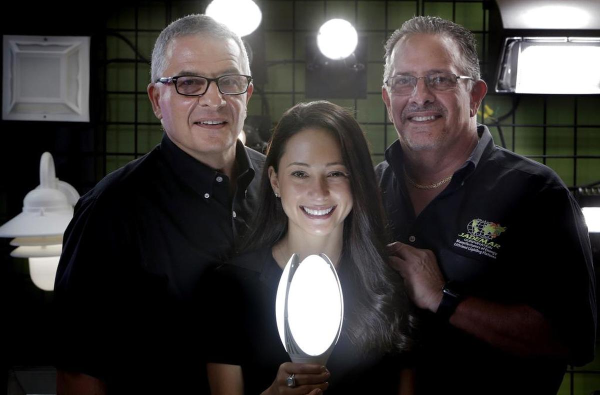 At Jademar, from left: Joseph deMartino, Jr., president, Erica deMartino, domestic sales; Gary deMartino, executive vice president. Jademar is a family-owned company that manufactures lighting and electrical equipment and sells to customers in the Caribbean, Central America and parts of the United States.